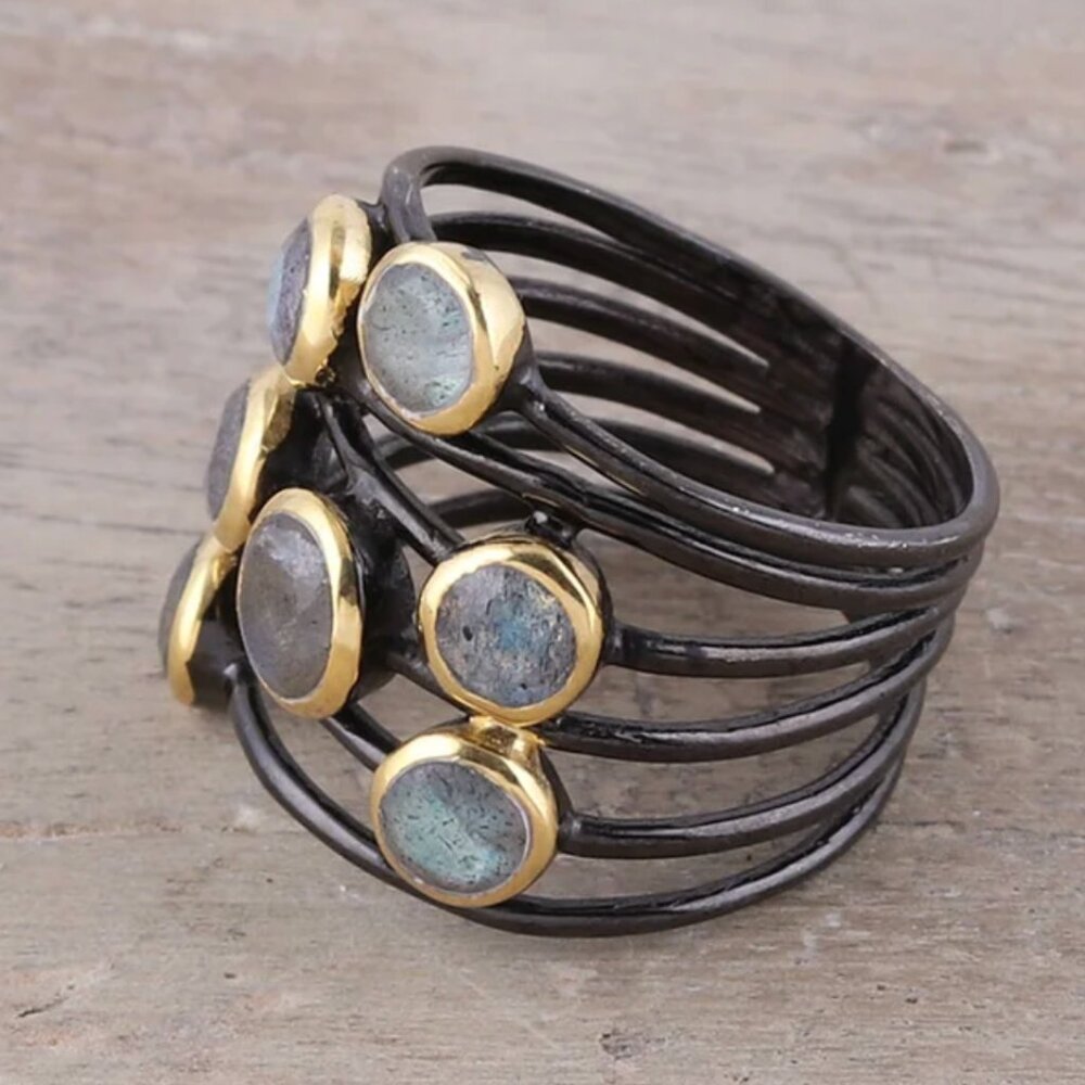 Gold Accent Labradorite Multi-Stone Cocktail Ring from India